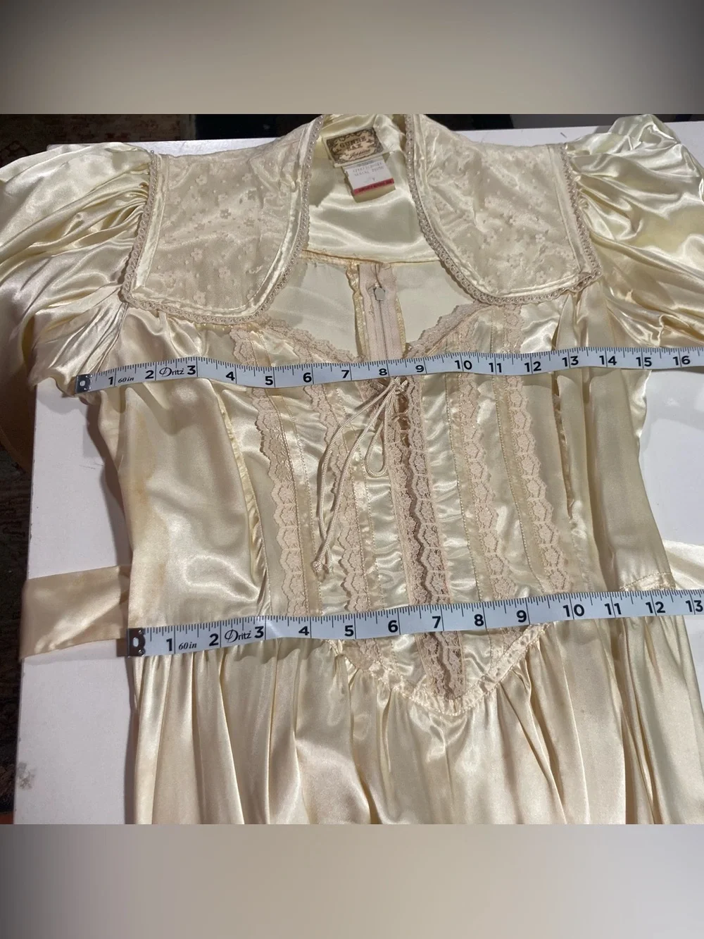 Gunne Sax 1970’s Satin Corset Maxi Dress Lace Beads Size 7 (Size XSmall) AS IS - Picture 11 of 16